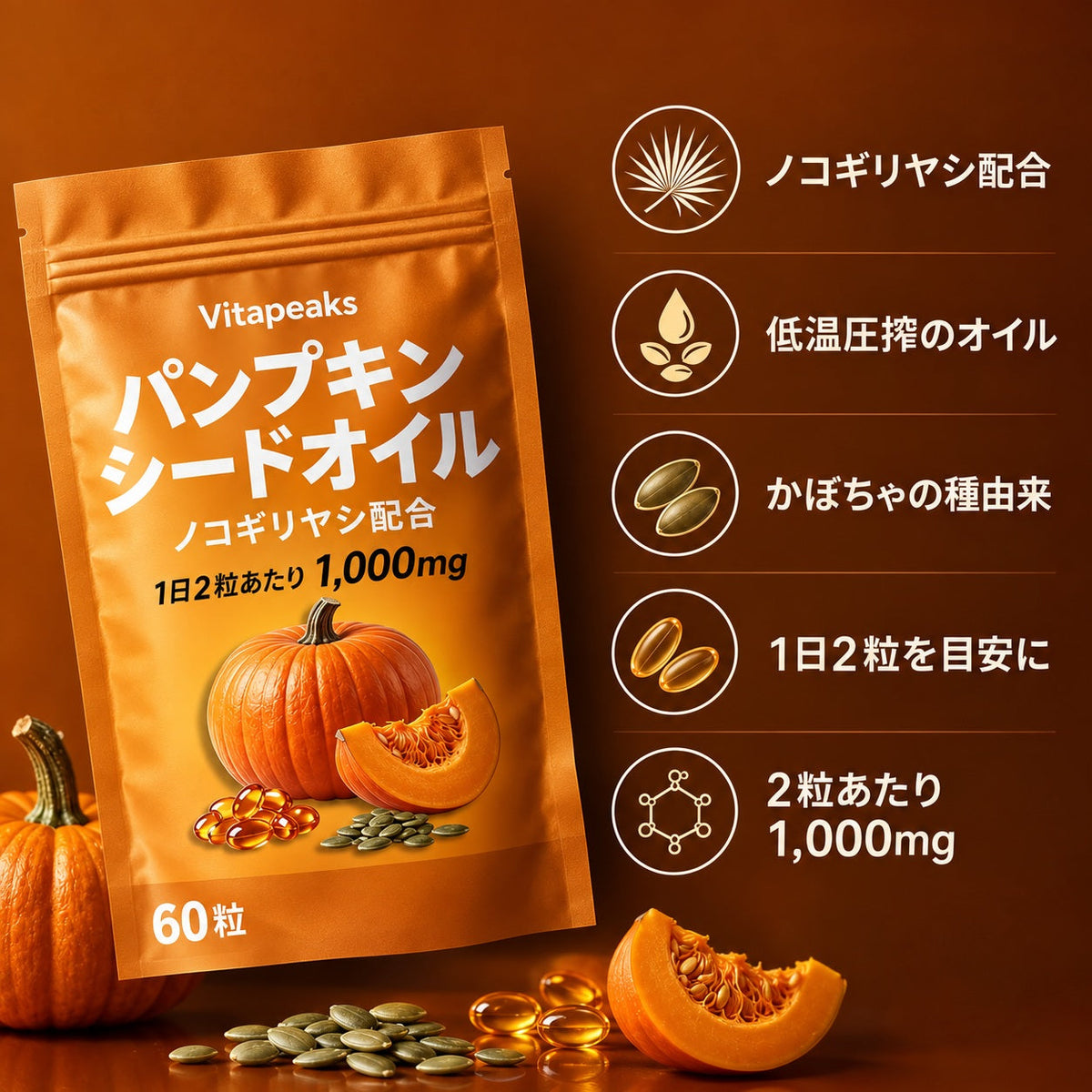 低温圧搾・ノコギリヤシ配合・1日2粒あたり1,000mg